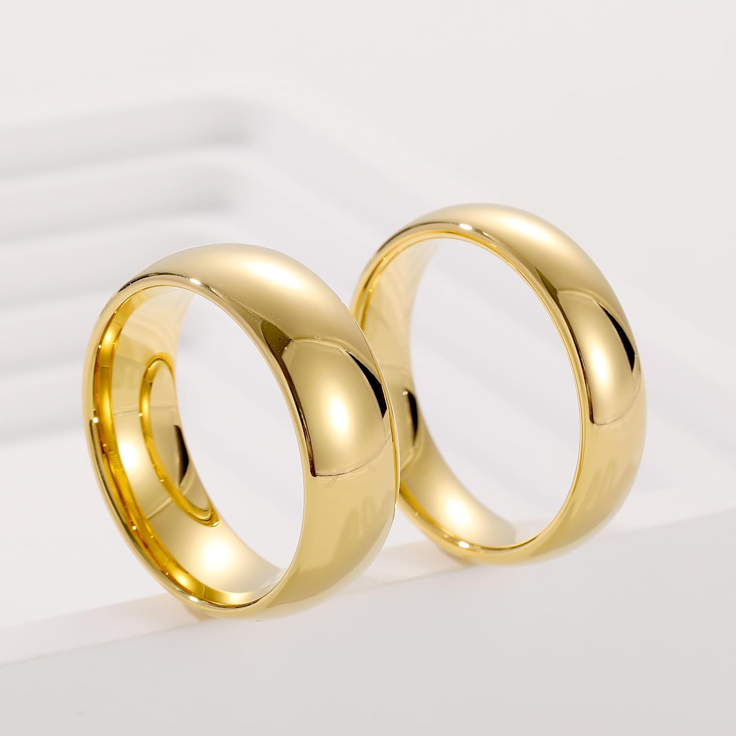 Vakki Gold Tungsten Wedding Bands for Men Women 2/4/6/8mm 14k Gold Plated Slim Stacking Stackable Engagement Promise Rings Domed High Polished Finish Comfort Fit size 5-12 - Image 3