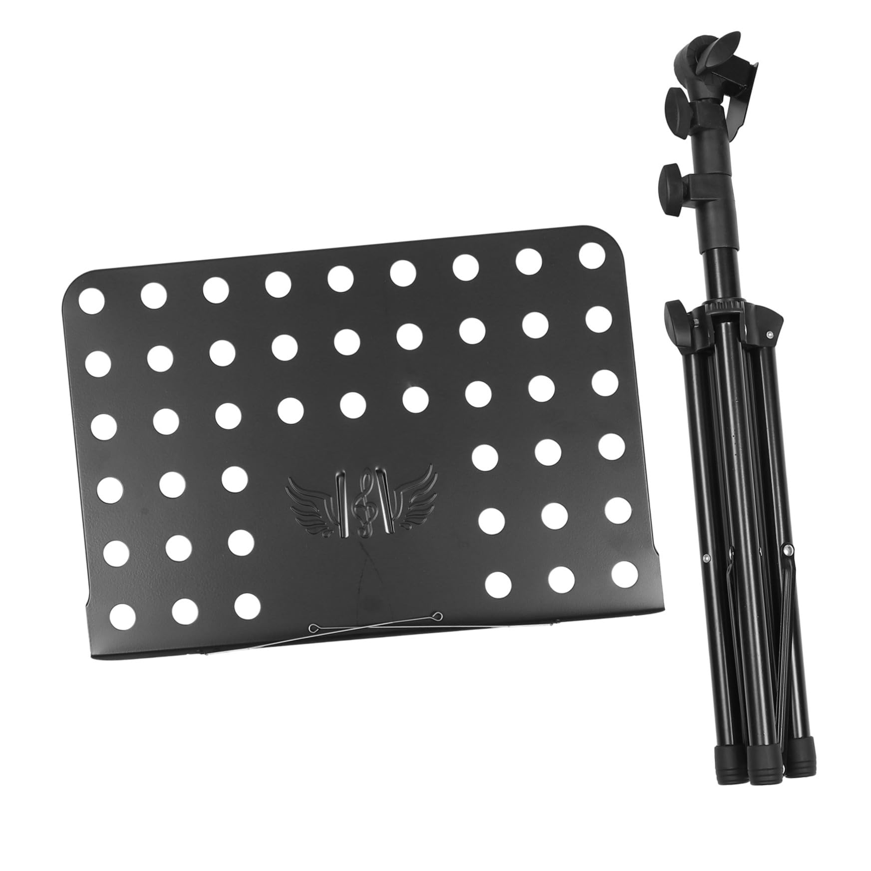 HANABASS Atril de Partituras Plegable Negro Altura Ajustable y Soporte Manos Libres para Libros de Música y Tablets, Adecuado para Presentaciones