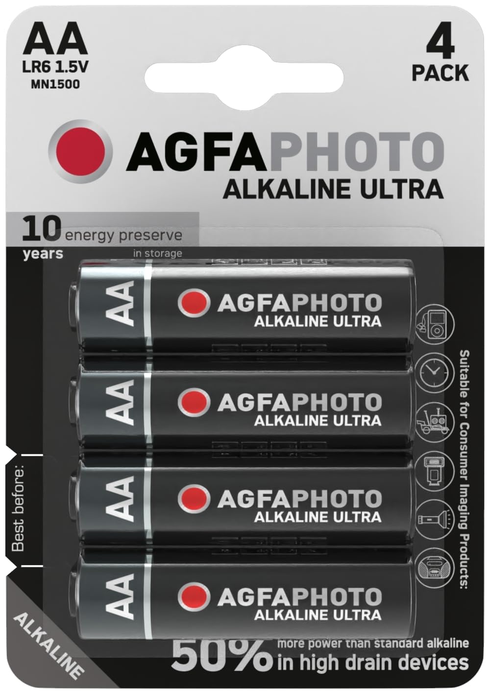 AGFAPHOTO Ultra Alkaline Battery AA LR06 for Reliable and Long Lasting Power Pack of 4