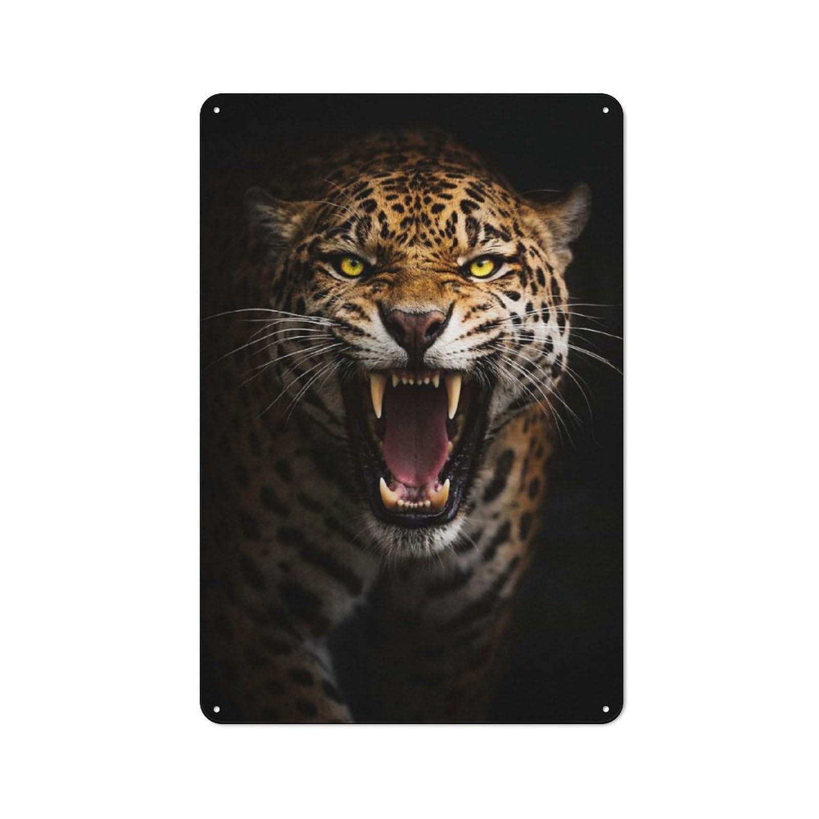 Metal Wall Sign 30x20cm Featuring Fierce Jaguar Roaring for Hallway Wall, for Vintage Wall Decor Fans, for Cafés, Pubs And Restaurants