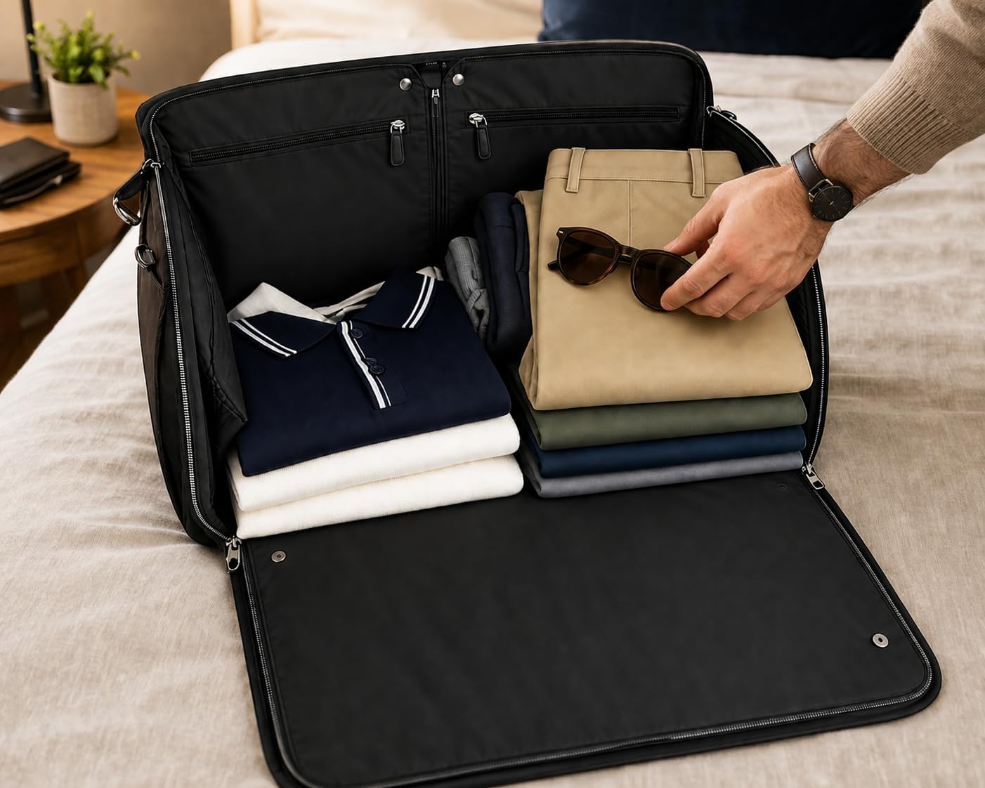 Garment Duffle Bag with Wheels for Men & Women, Convertible Carry-On Suit Travel Bag with Garment Sleeve, Rolling Weekender Duffel with Hideaway Handle, Premium Nylon Wrinkle-Free Business Luggage