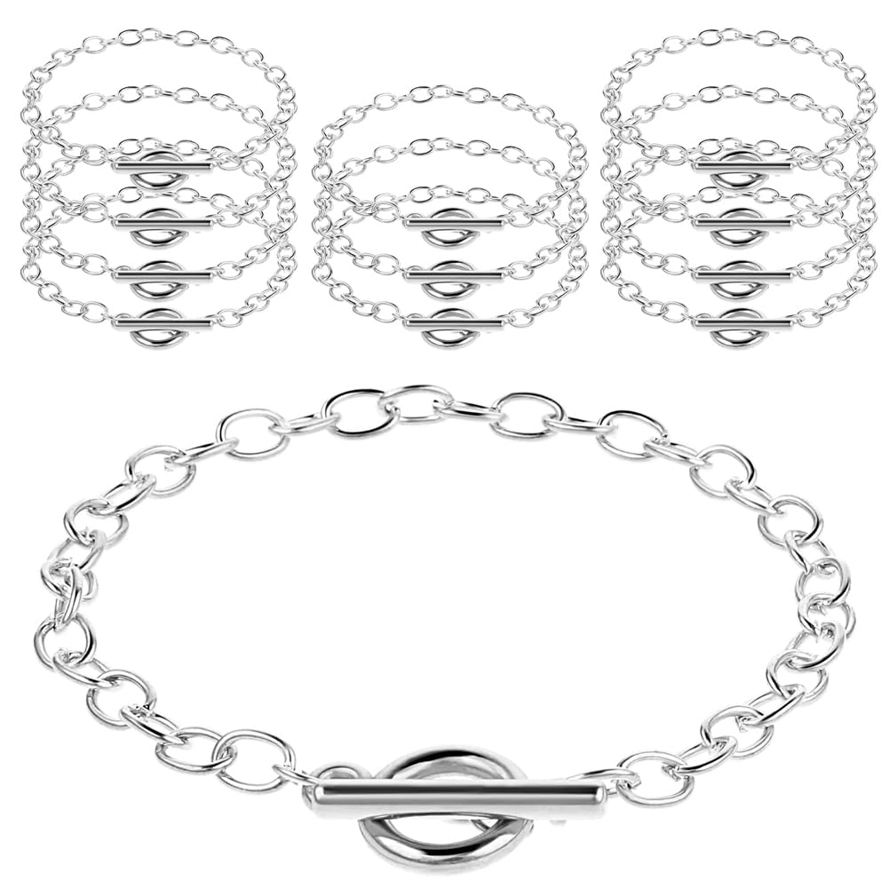 Losueeun Women's Silver 12 Pieces Chain Bracelets For Jewellery Making Chain For Link Chain Bracelets With Ot Toggle Clasp,