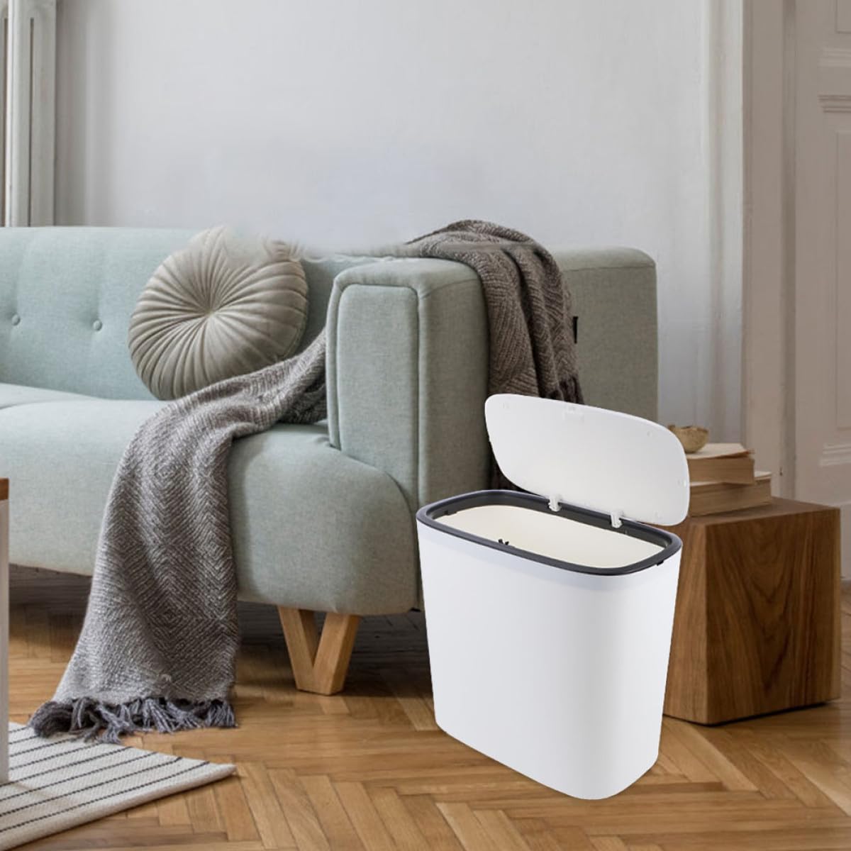 Healvian Cubo de Basura Tapa de Plástico Blanco de 10l para Baño y Dormitorio Control de Olores y Diseño Simple y Versátil