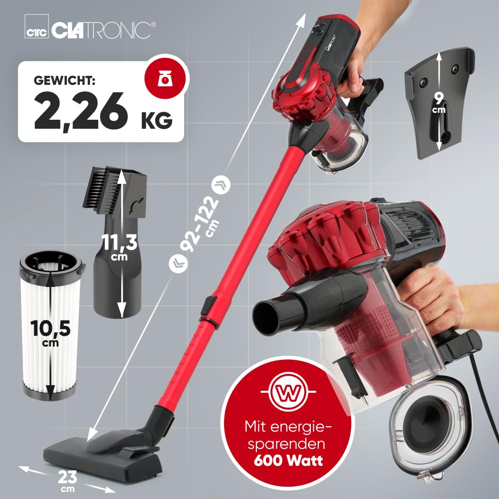 Clatronic® 2in1 Staubsauger und Handstaubsauger mit 6,8m Kabel | Starke Saugleistung | für Auto und Haushalt | Staubsauger beutellos | Staubsauger ohne Beutel | Auto Staubsauger stark | BS 1314