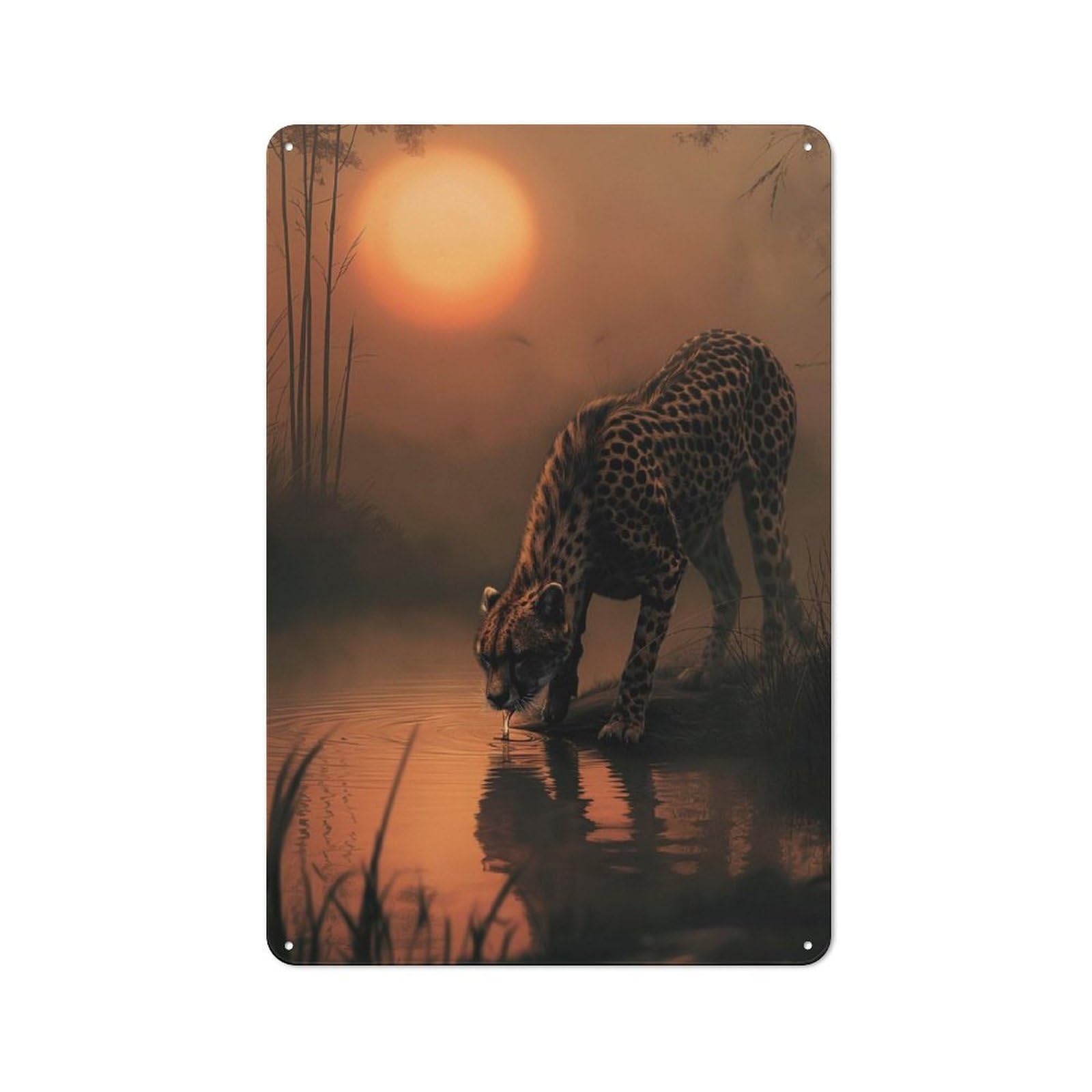 Junmoney Style-4 Tin Wall Sign With Cheetah Oasis Design 30X20cm, Classic Kitchen Wall Decor For Restaurant, Kitchen, Counter Or Breakfast Nook