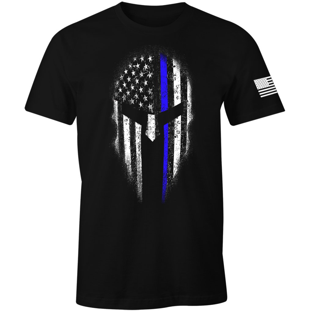Fantastic TeesThin Blue Line USA Flag Spartan Men's T Shirt