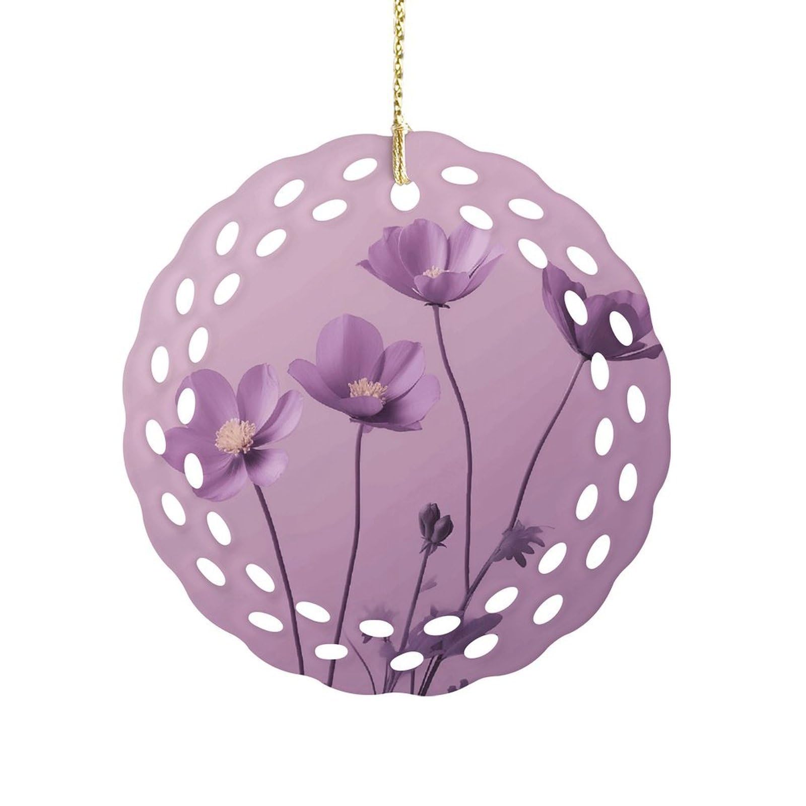 Fodpand Women's Style Flowers On Purple Background Ceramic Ornament For Home Decor 3.2" Round Tree Decoration Christmas Ornaments For Men Double-Sided Design