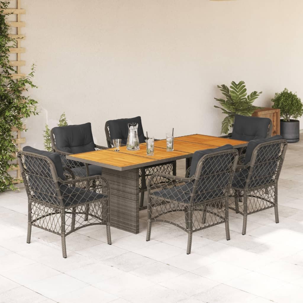 KCCKOM Garden Furniture Set 7 Piece Patio Dining Set with Cushions Gray Poly Rattan