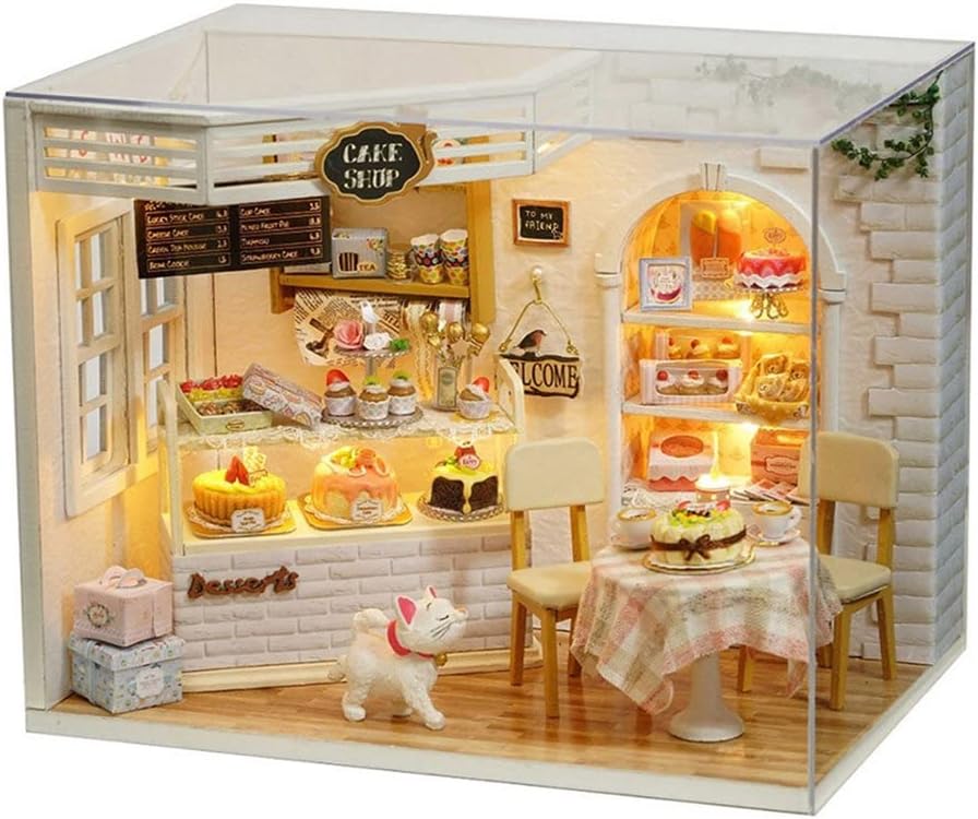 MAKINGTEC DIY Dollhouse Miniature with Furniture, DIY Wooden Dollhouse Kit Plus Dust Proof and Music Movement, Creative Room for Valentine's Day Gift Idea (Cake Diary)
