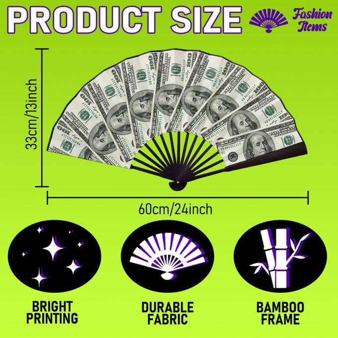 Hand Fan, Fans for Line Dancing, Decorative Folding Fans, Money Stacks/Money Fan, for EDM Music Festival Club Event Party Dance Concert Wedding Saloon Cosplay Money Stack 1 pcs image 3 of 5 B0DZ6QWCVG