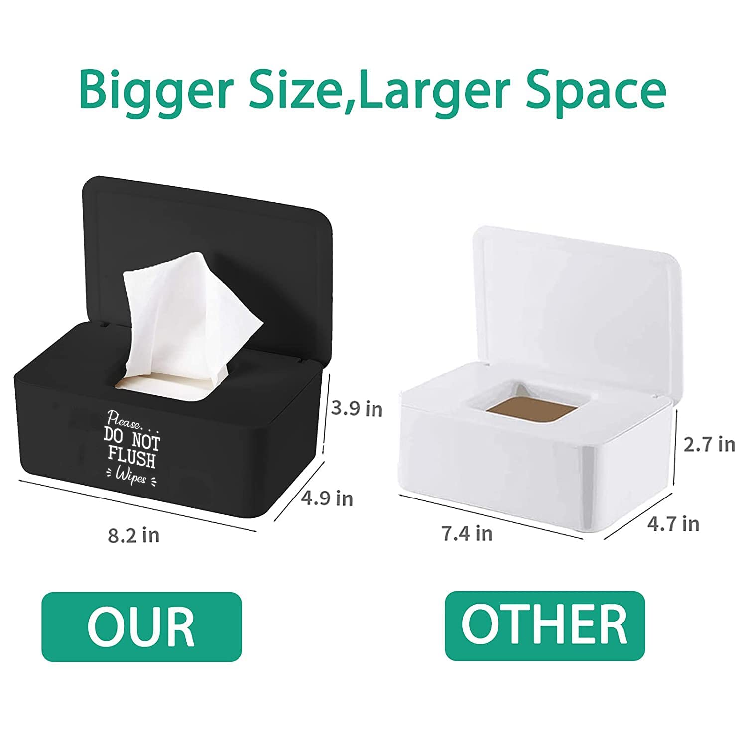 Moorfowl Baby Wipes Dispenser for Bathroom,Please DO NOT Flush Wipes Container Holder, Upgarde Size (8.2L x 4.9W x 3.9H inches)