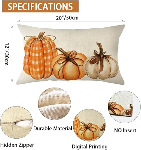 Miniatura 7 de Ogiselestyle Funda de almohada de calabaza a cuadros de búfalo de otoño de 12 x 20 pulgadas, decoración de temporada de otoño de Acción de Gracias