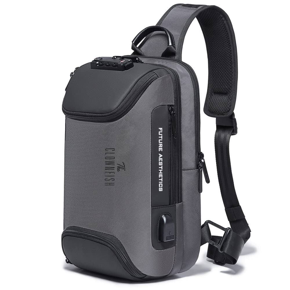 THE CLOWNFISH Unisex-Adult Waterproof Anti -Thief Password Zipper Lock Crossbody Bag With Usb Charging Chest Bag Shoulder Bag Sling Bag, Grey (B085FXKP7M) Amazon Price History, Amazon Price Tracker
