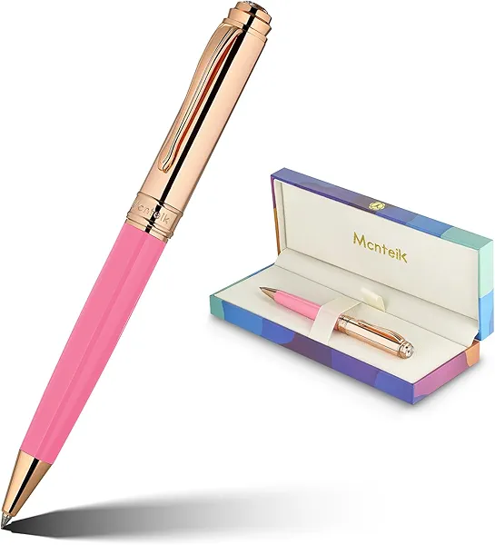 MCNTEIK Luxury Gel Pen, Top Set With 8mm Brilliant Diamond,Vibrant Pink Pen Body,Attractive Rose Real Gold Finish, Black Refill,Elegant Gift Pen For Women, Executive, Fancy, Nice Pens