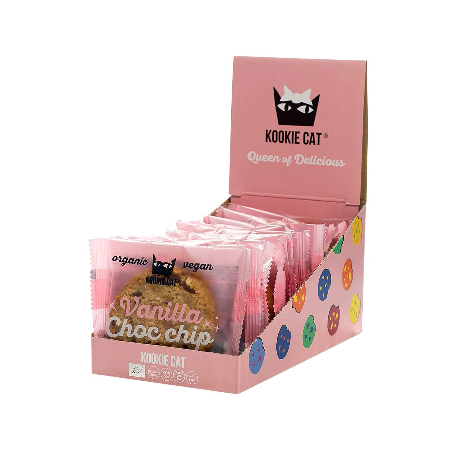 Kookie Cat Vanilla Choc Chip Galletas Veganas Envueltas Individualmente, Sin Gluten, Sin Soja, Bio y Orgánicas, Anacardos y Avena-Paquete Múltiple de 12 x 50 g