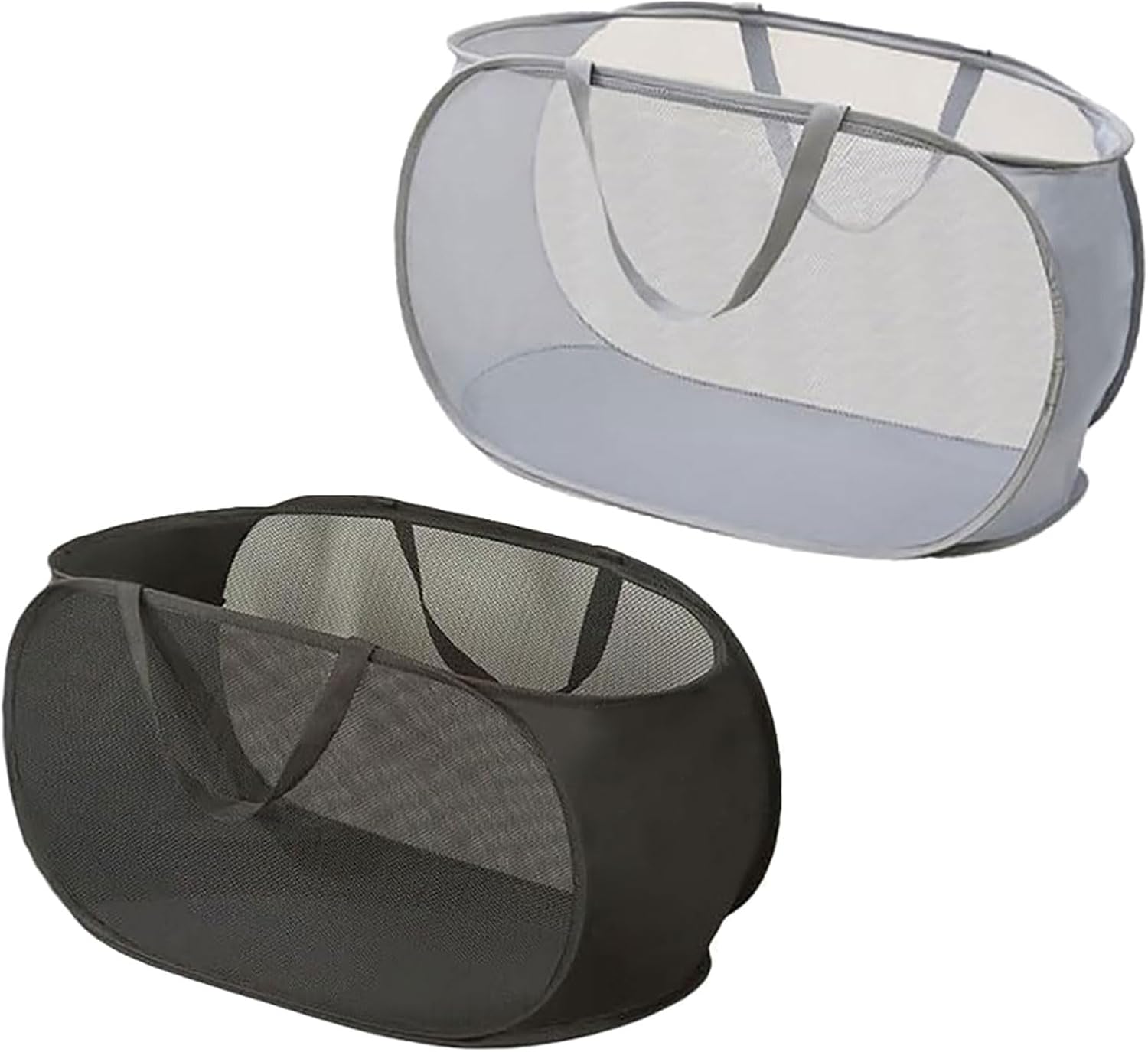 4 Piece Popup Mesh Laundry Basket Durable Handles Collapsible Laundry Baskets Folding Clothes Pastic Hamper for Laundry Room College Dorm (Black)