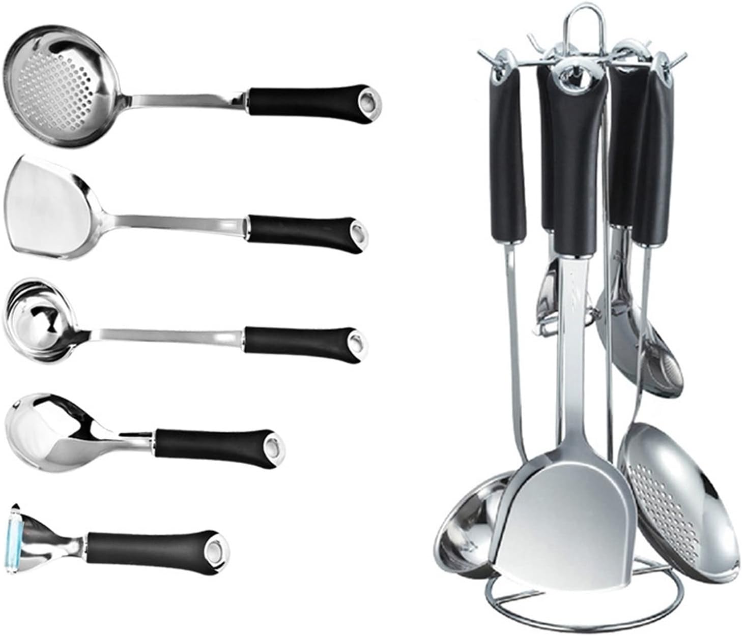 6-Piece Kitchen Utensil Set, Heat Resistant Stainless Steel Cooking Utensils Set with Planing Knife,Utensils Holder, Gadgets for Non-Stick Cookware