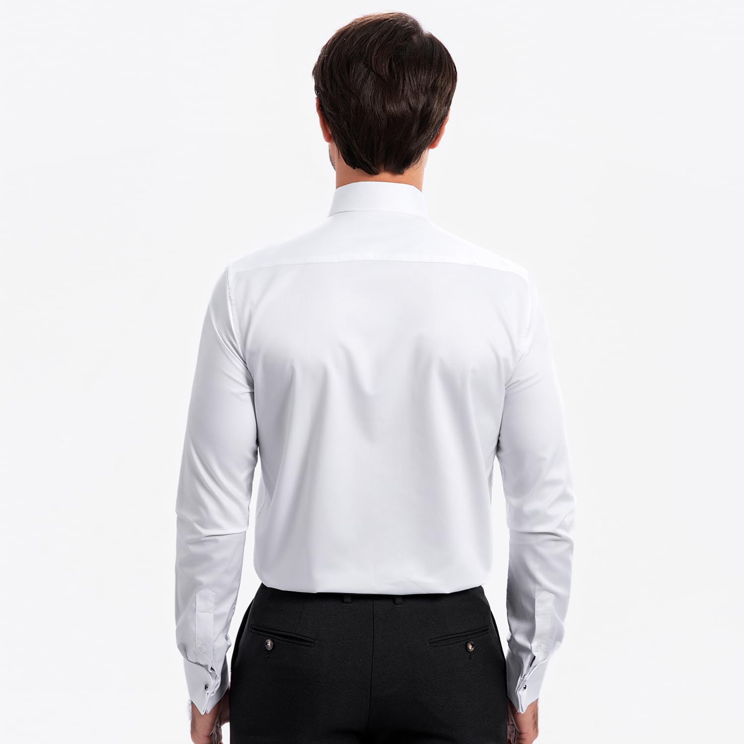 Camicia da uomo elasticizzata, colletto Windsor, polsini francesi, camicia formale a maniche lunghe con colletto rimovibile, tinta unita