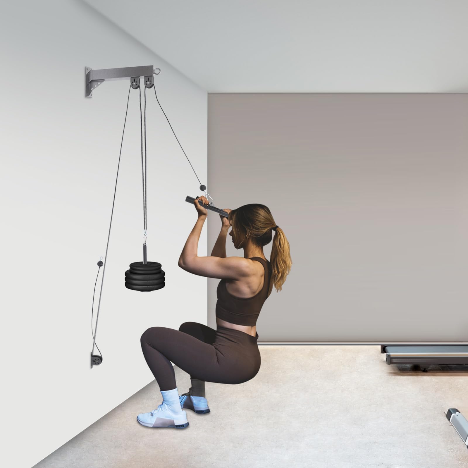 Gimnasio - Cable de entrenamiento (150 kg, montaje en pared, 2 longitudes) | Fitness Kabelzug Kabelzug-Set Fitness Latzug Trizeps-Pulldowns Lat-Pulldowns platzsparend abnehmbare Stange Wandmontage