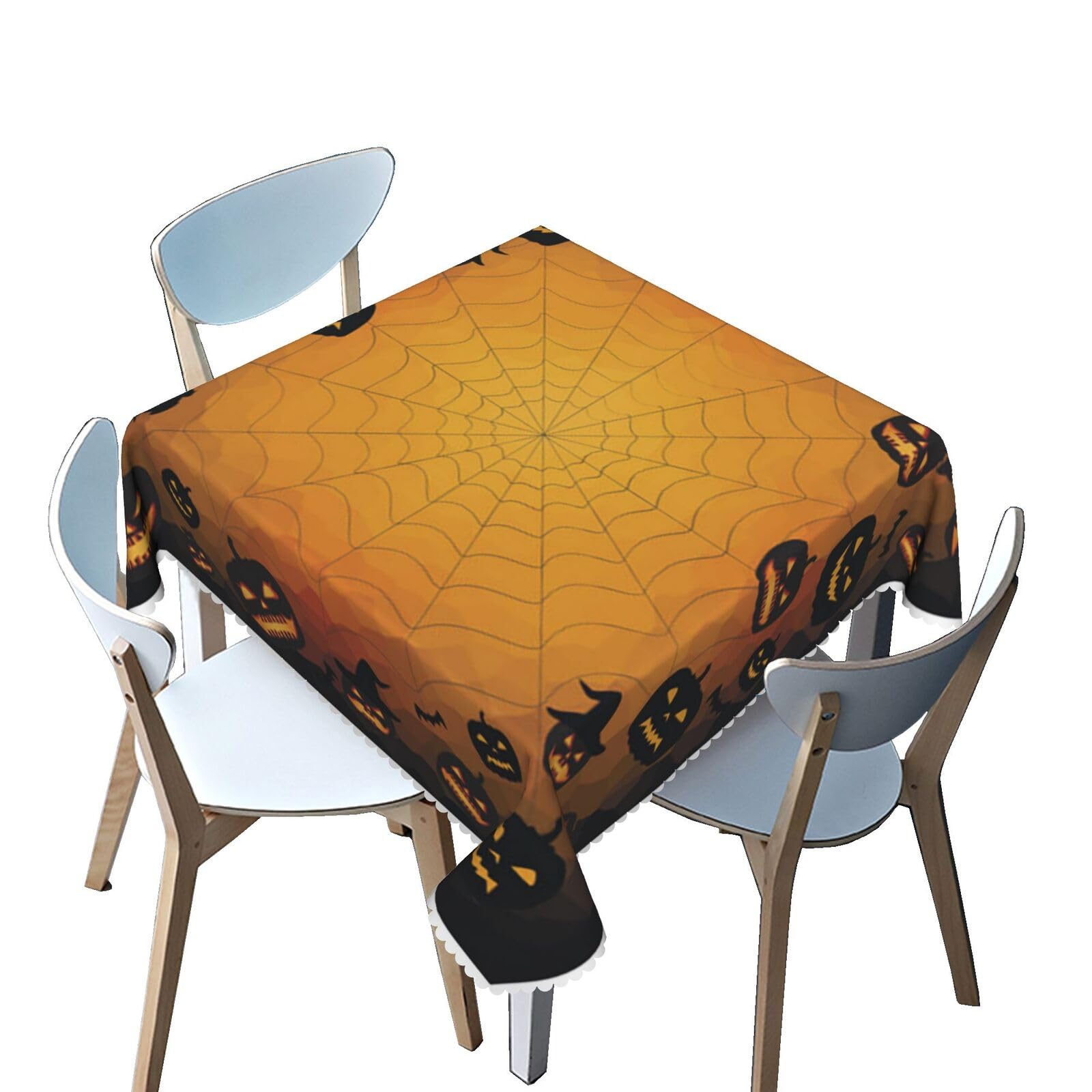 halloween Square Tablecloth,pumpkin lantern silhouette illustration,Stain Wrinkle Resistant Reusable Washable Print Square table clothes,for festival celebrate Events Decor,black orange,70 x 70 Inch