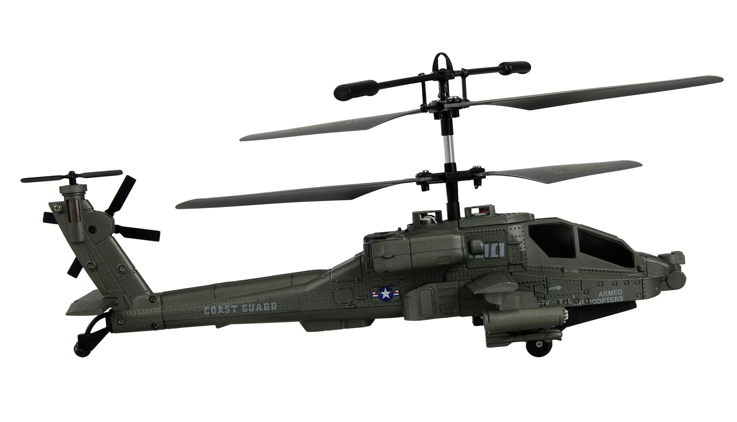 Apache AH-64 Elicottero coassiale a 3,5 canali RTF con telecomando, batteria, cavo di ricarica, 250 mm, verde scuro