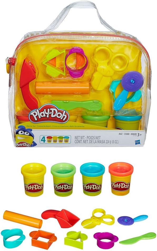 Play-Doh Starter Set, 9 Accessories, 4 Cans with Blue, Green, Red, and Yellow Modeling Compound & Travel Bag, Preschool Toys for Boys and Girls 3+ Year Old