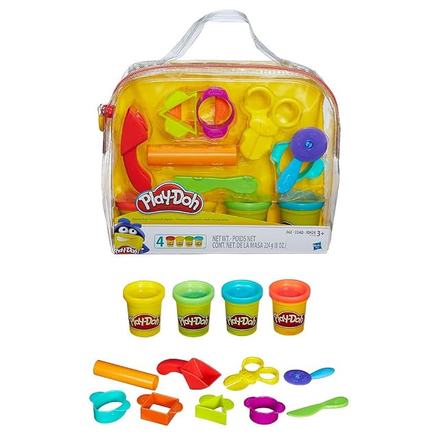 Play-Doh Set de Iniciación con 9 Accesorios como Tijeras, Rodillo y Moldes y 4 Botes de Plastilina No Tóxica