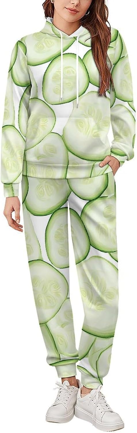 Cucumber-Slices Men's Hooded Set Casual 2 Pieces Suits Pullover Tracksuit Hoodies And Sweatpants