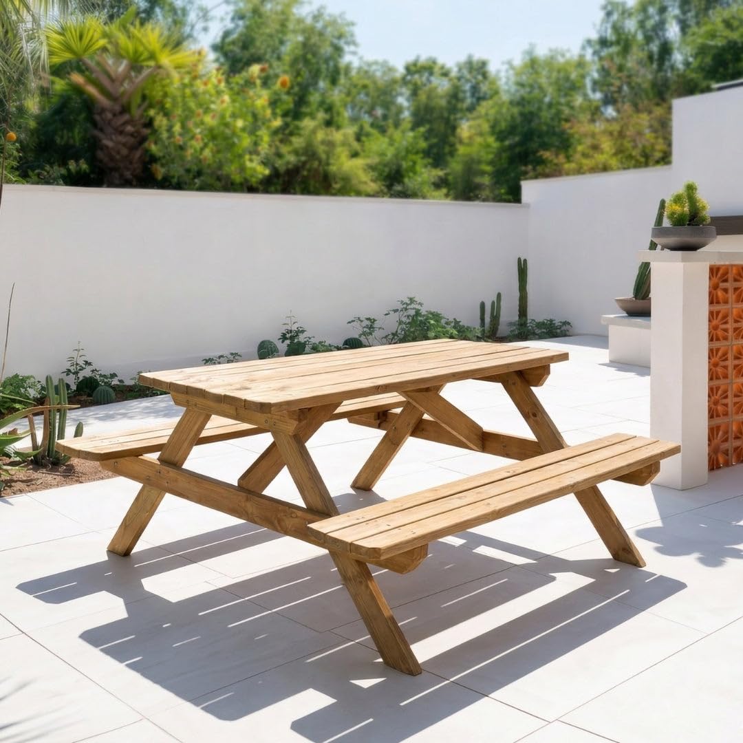 Nortene Mesa Picnic Basic Madera De Pino para Jardín Y Terraza 72x172x159cm