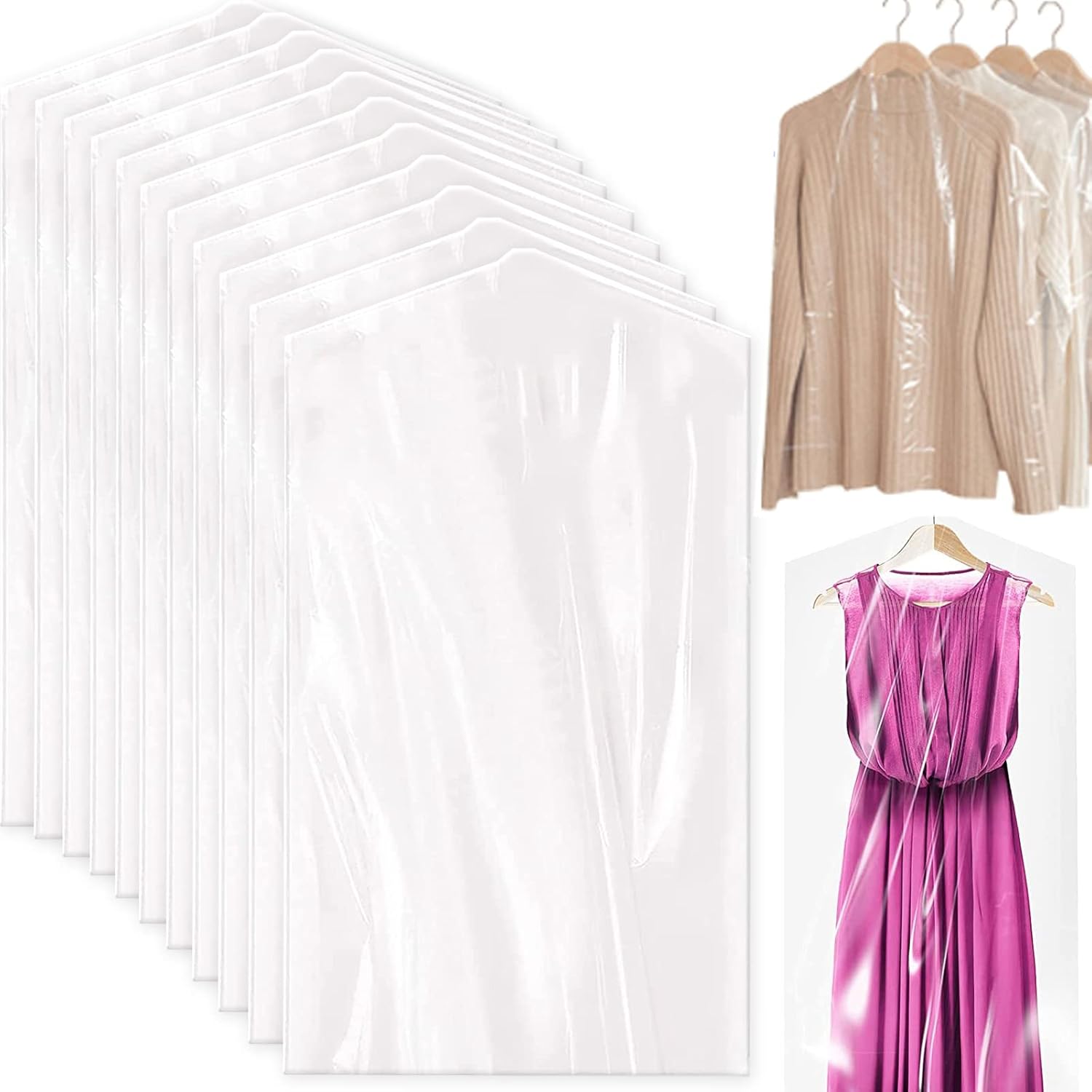 60 Pack Clear Garment Bags Plastic Dry Cleaner Bags