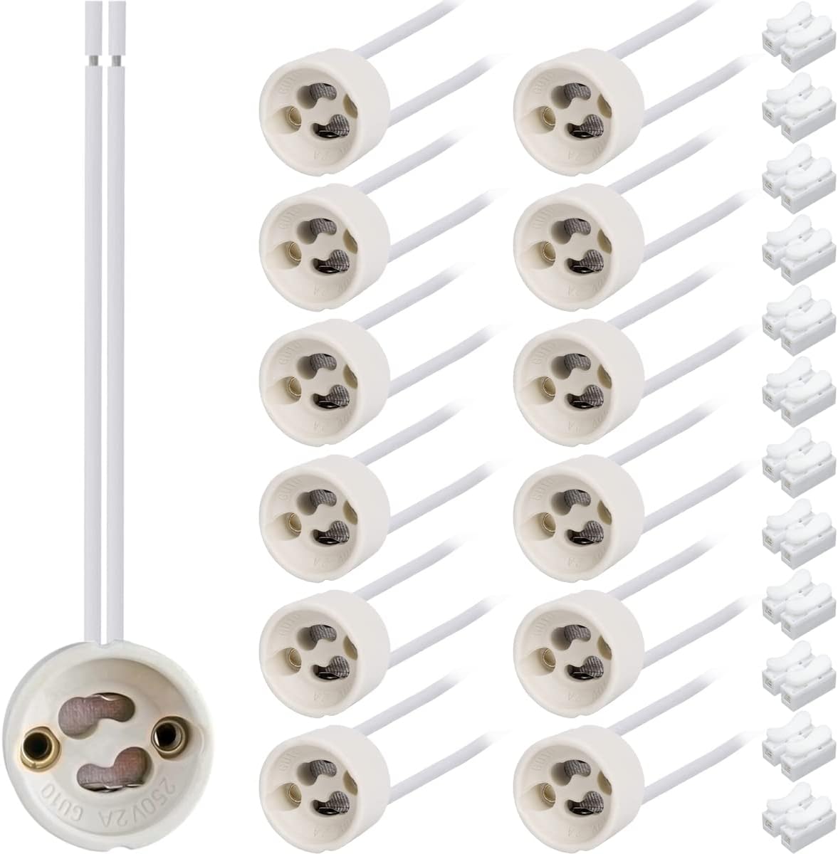 JaneYi (6 Pack) GU10 Lamp Holder Ceramic Base and Terminal Block/Bridge