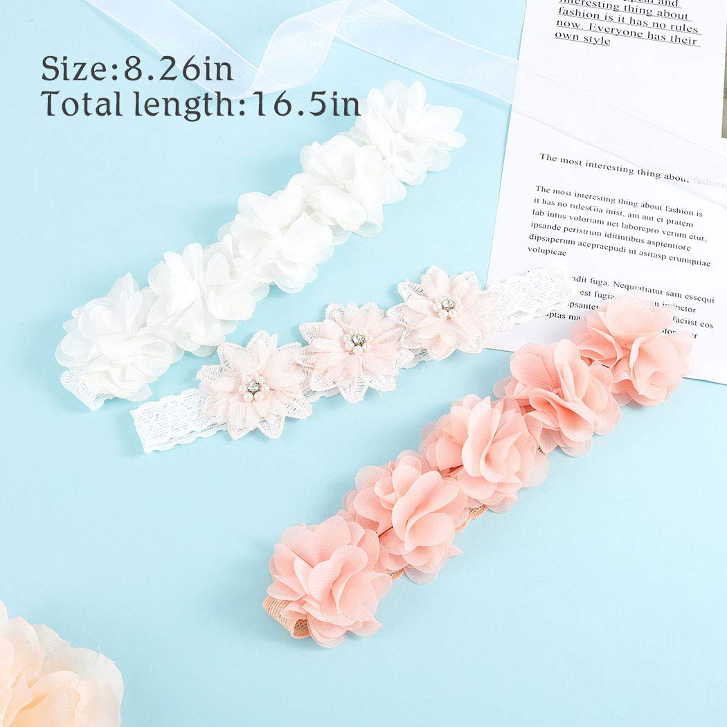 IYOU Lot de 3 bandeaux à fleurs pour bébé fille avec ruban gros-grain en simili cuir et étoiles Pour les fêtes et les mariages