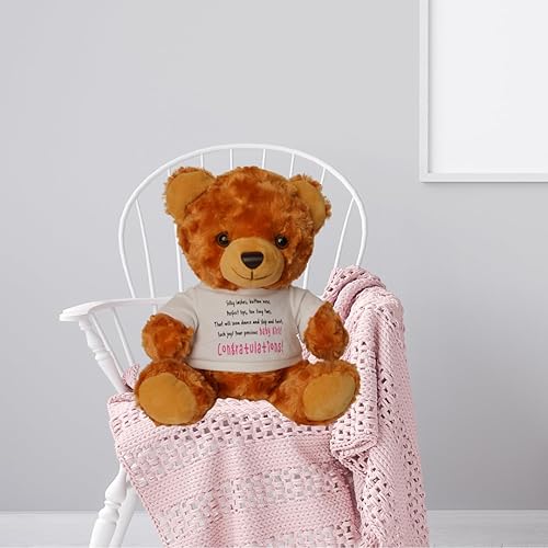 Miniatura 5 de Penned Camiseta de oso de peluche con texto en inglés "It's A Girl" - Peluche marrón de 10 pulgadas con poema inspirador para bebé, niño o niña con