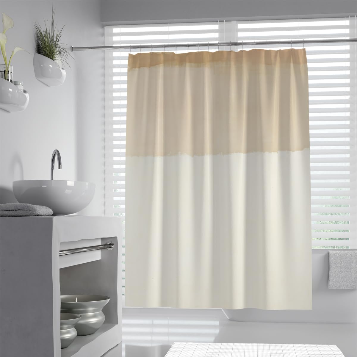 OLLIAR Home Beige Shower Curtain for Bathroom Decor Rustic Minimalist Geometric Minimalist Farmhouse Waterproof Polyester Fabric Shower Curtains 150x180cm