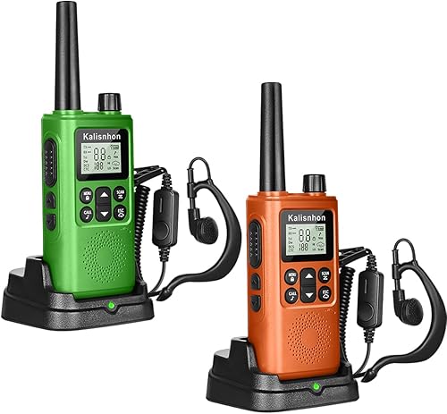 Walkie Talkies de largo alcance con alerta de llamada NOAA Dual Watch Linterna Pantalla LCD VOX 22 canales, Walkie Talkies para adultos con base de