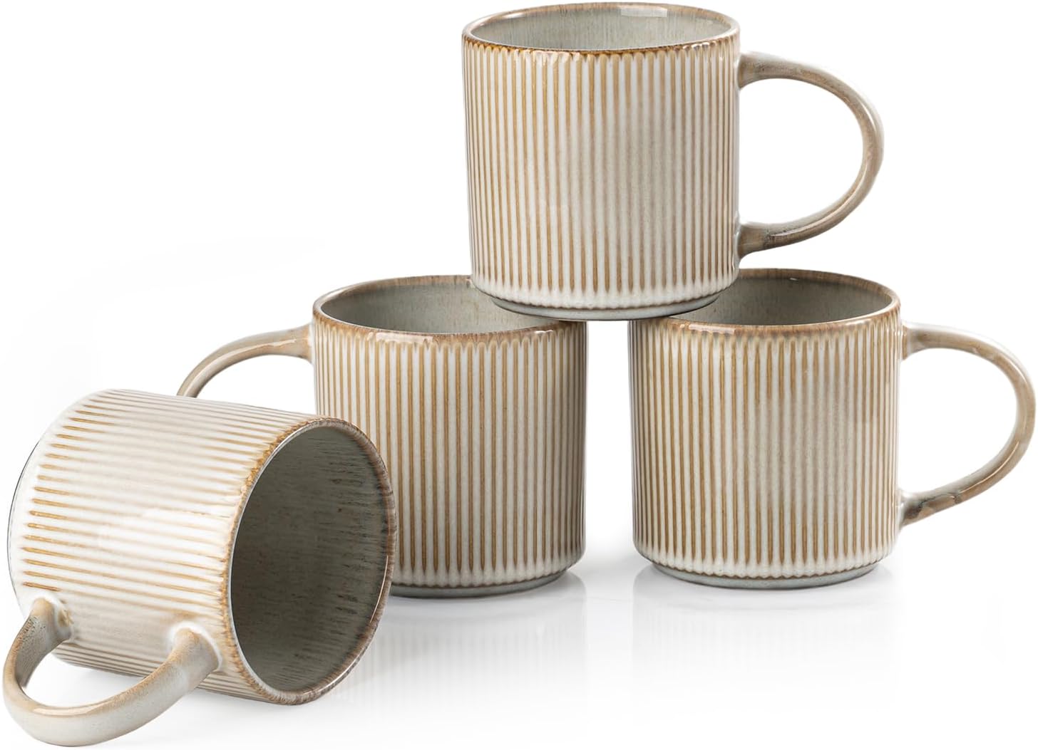 Coffee Mug Set for 4-12oz Ceramic Mugs for Coffee, Tea, Cocoa, Milk, Microwave & Dishwasher Safe, Stoneware Drinkware Set, Beige