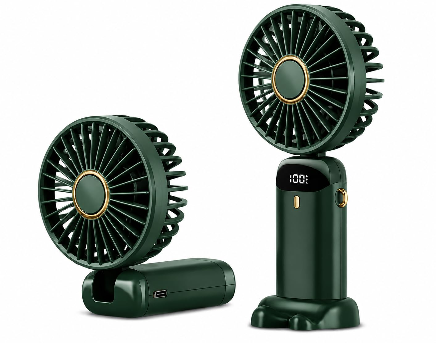 DECORO Hand Held Fan,Portable Handheld USB Rechargeable Fans with variable 5 Speeds, Mini Fan Foldable Desk Desktop Fans with LED Display for Home Office Bedroom Outdoor and Travel (Green)