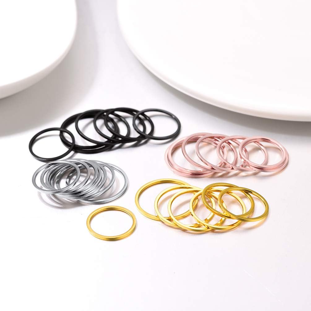 PROSTEEL Stainless Steel Rings Set, Women's Plain Band Knuckle Stacking Midi Rings Comfort Fit, Silver/Gold/Rose Gold/Black Tone, Multi Size #4-#12