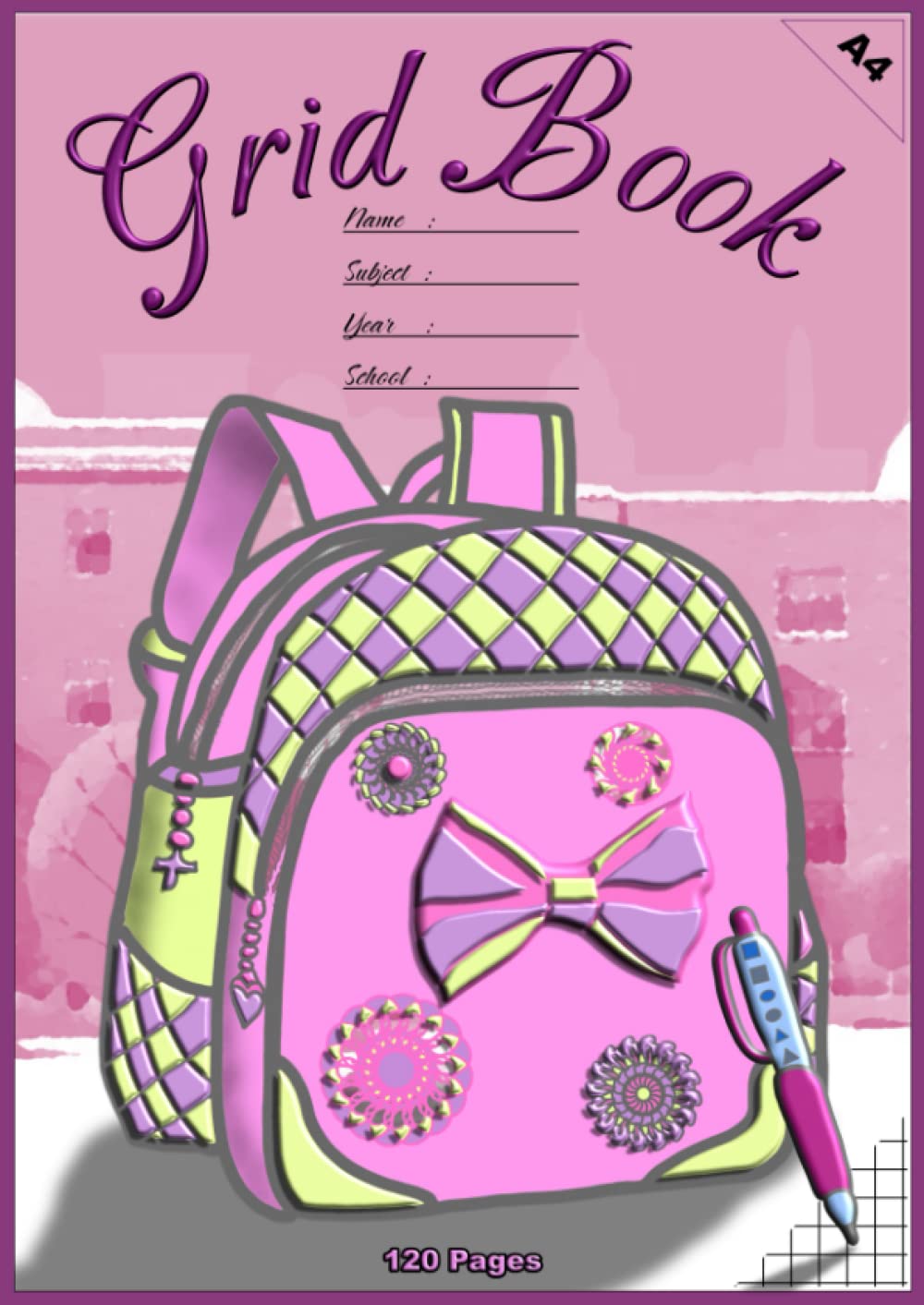 Independently published Grid Book A4 Girls Backpack: back to school, 120 pages, mathematics, ages 10 and up, girly illustrated featured interior, stationary for school kids, school book, woman, gift for my daughter