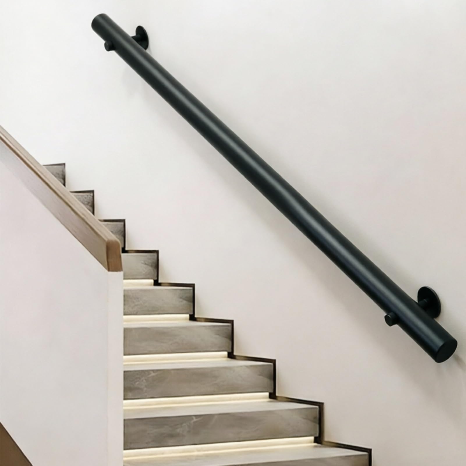 DMCHENGMA Black Round Wooden Handrail for Stairs - Home Sturdy Wall Mounted Balustrade - Corridors Safety Support Rod(14ft/420cm)
