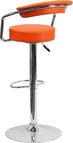 Miniatura 6 de EMMA + OLIVER Taburete de bar de altura ajustable de vinilo negro con brazos y base cromada