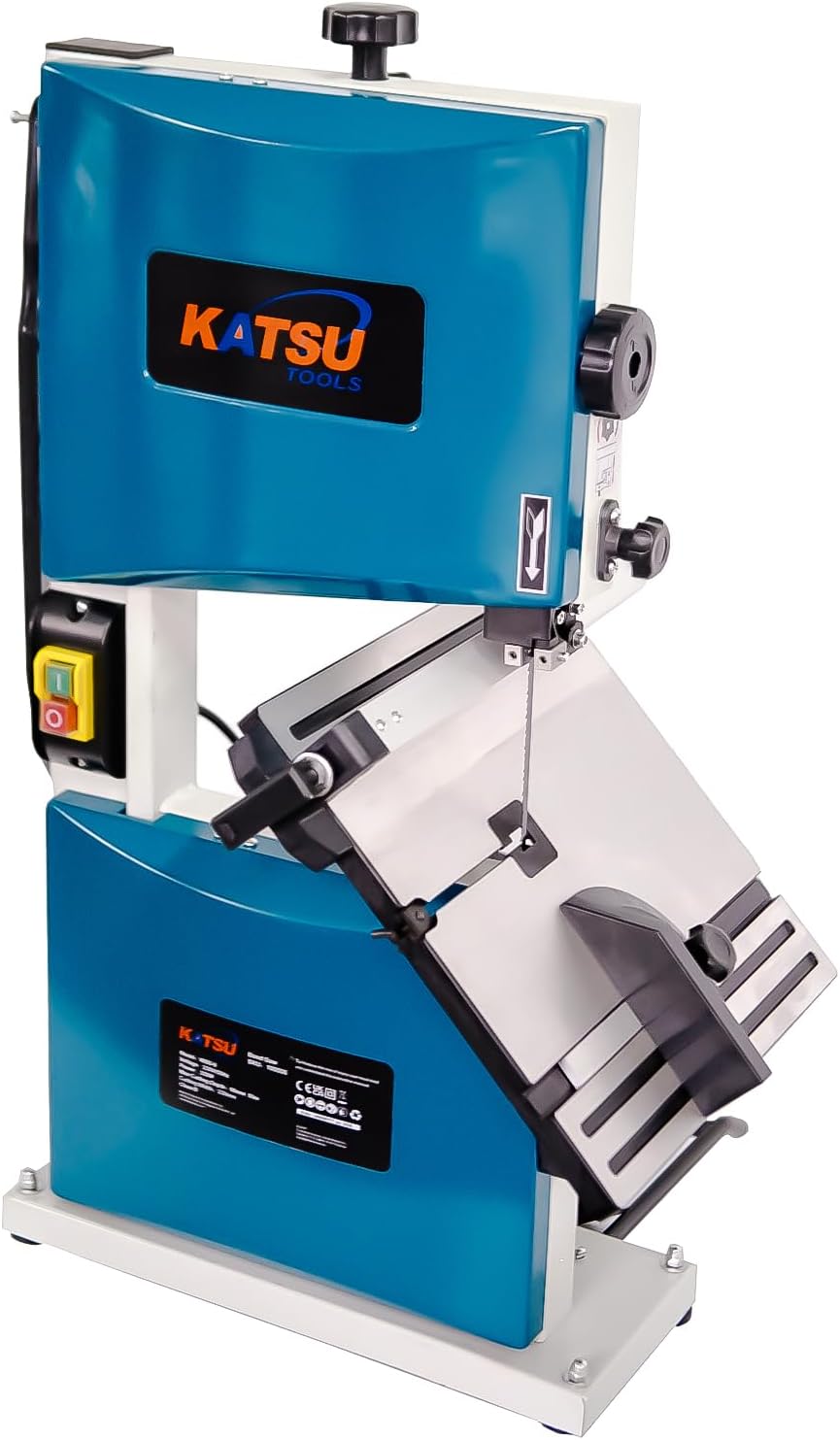 KATSU Tools Woodworking Bandsaw 230mm 9 Inch 350W Electric Benchtop Band Saw, 90mm Cutting Depth, 45ยฐ Tiltable Metal Work Table for Mitre Cuts, Blade Included 100556