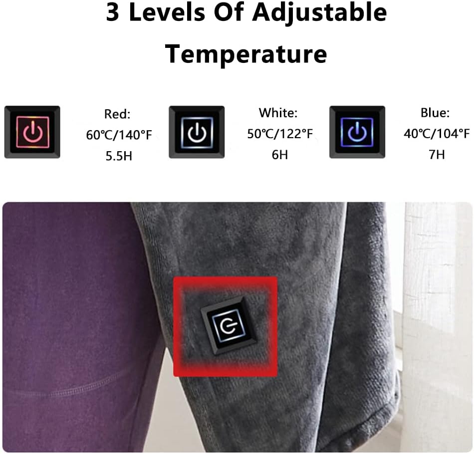 Double-Sided Coral Velvet Electric Heating Shawl Blanket Ultra Soft Heated Warm Cape with Zipper USB Charging Adjustable Temperature for Home Office 150cm x 85cm