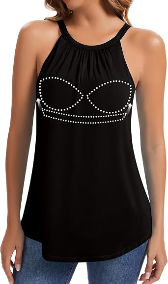 WOWENY Halter Tank Top for Women with Built in Bra Summer Loose Fit Shirts