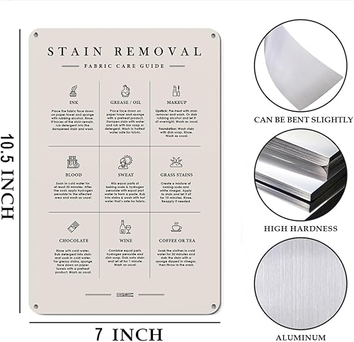 Miniatura 2 de Letrero de metal para cuarto de lavado, retro, para eliminar las manchas, guía de cuidado de tela para decoración de casa de campo, hotel,