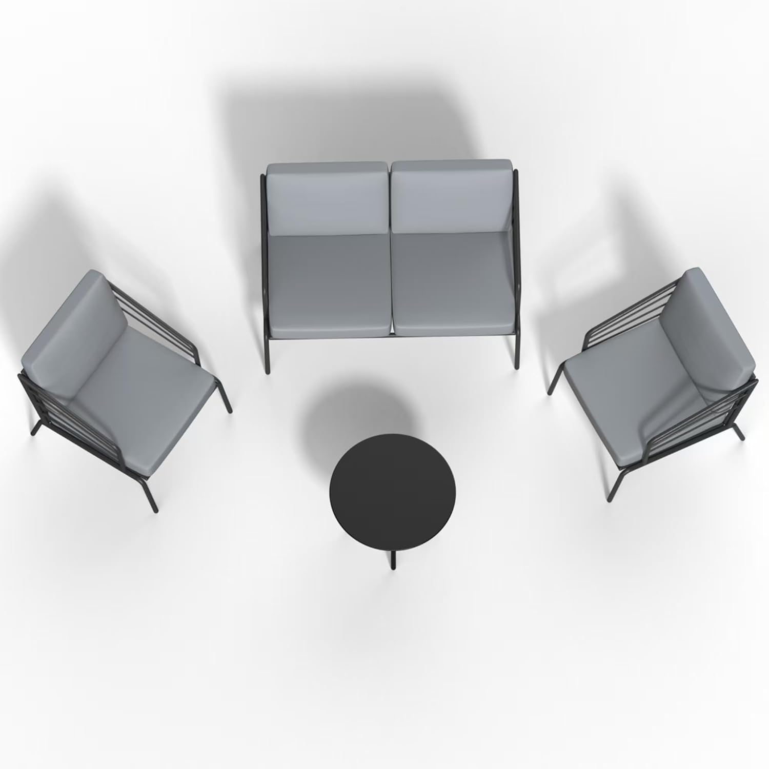 BUPPLEE 4 Piece Patio Furniture Set with 4.9" Ultra-Thick Cushions, Metal Outdoor Conversation Set with Coffee Table, Loveseat & 2 Chairs for Balcony, Porch, Garden (Light Grey)