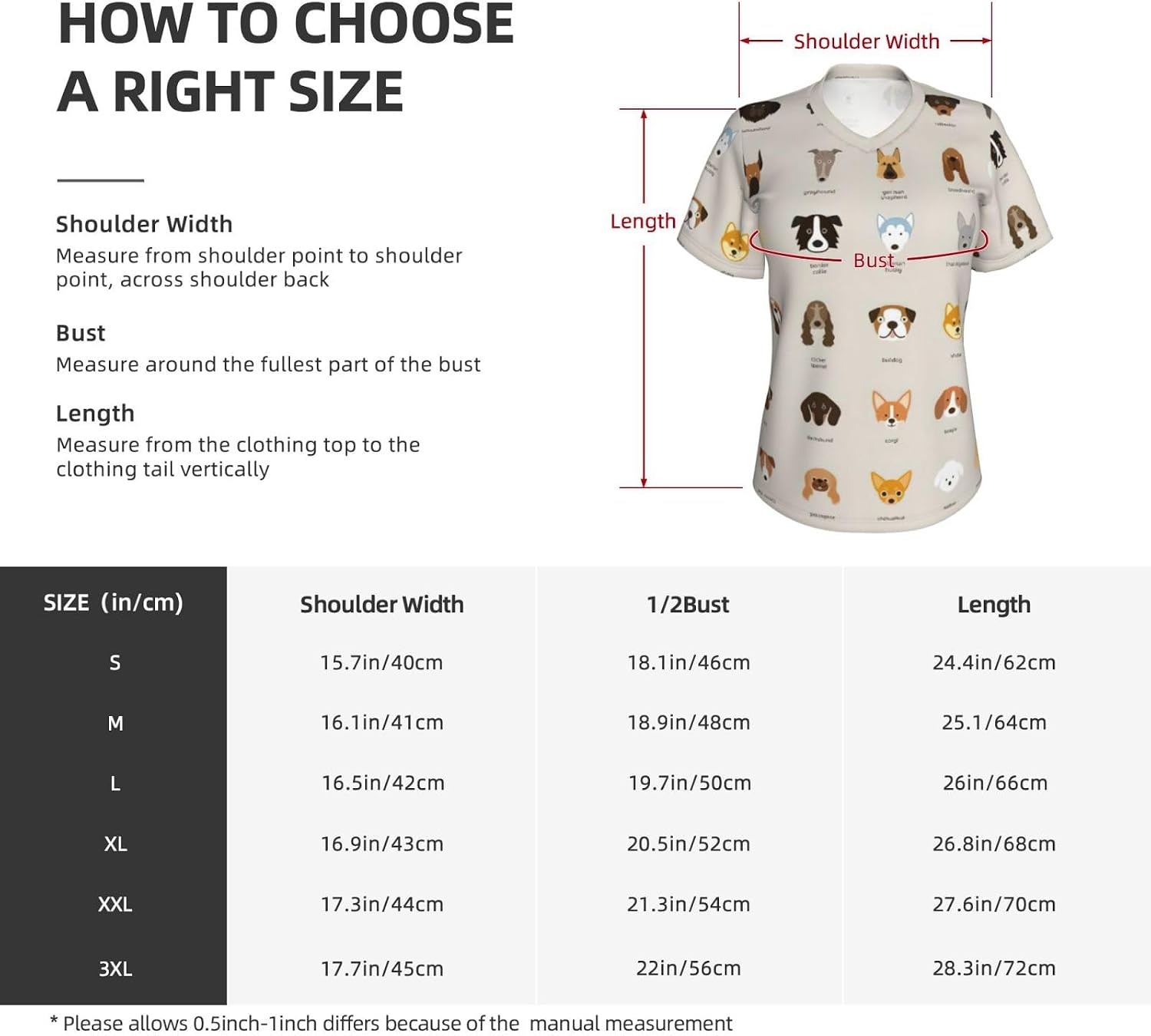 Women Casual Dog Breed Print V-Neck T-Shirt Short Sleeve Summer Trendy Tops.