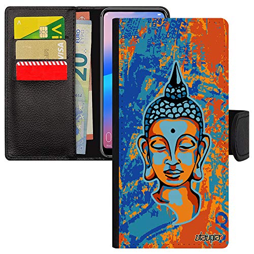 Housse Galaxy A21s Bouddha bleu étui simili cuir avec fermeture magnétique
