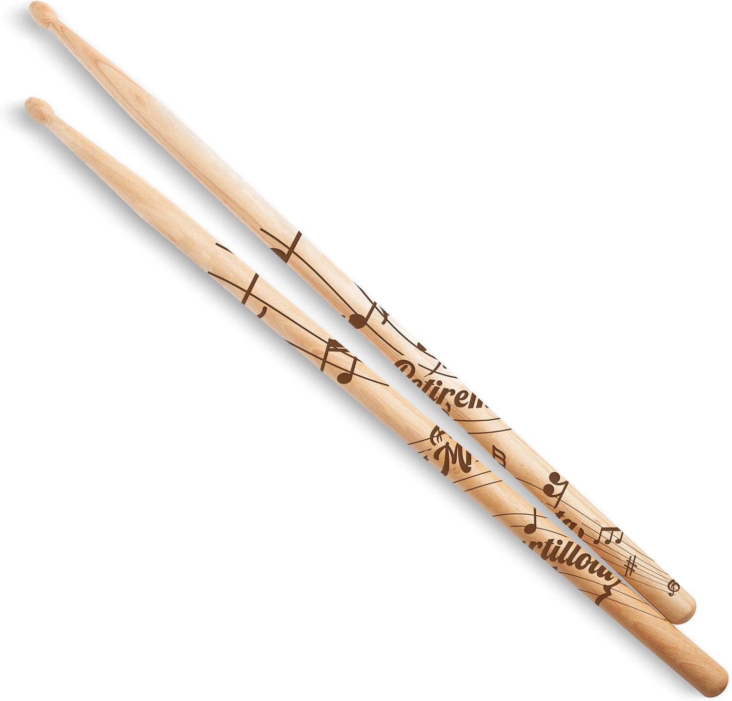 Vital Signs Personalized Engraved 5A Drumsticks – Hickory Wood Tip Customized Drumsticks for Drums with Name or Text – 1 Pair Wooden Drums sticks Gift for Musicians, Drummers, Bands (Music Notes)