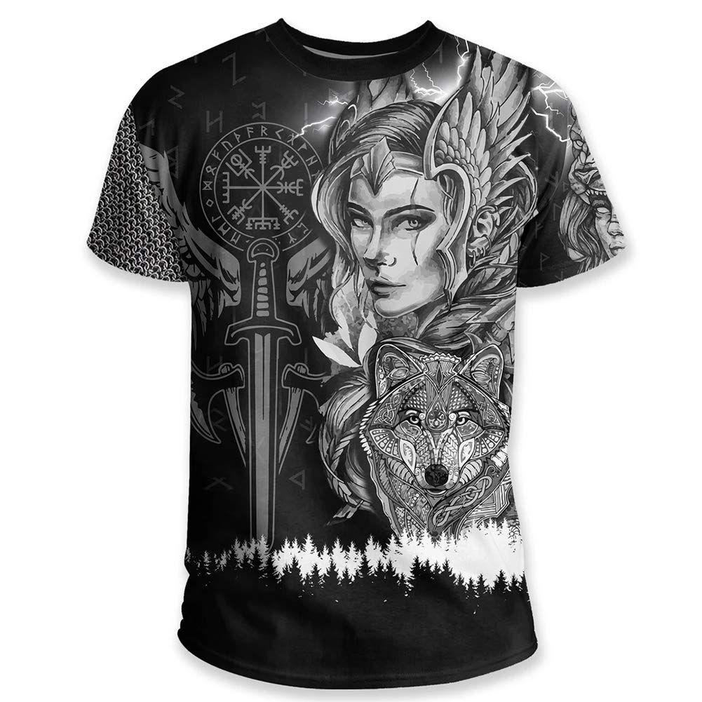 T-Shirt Viking Homme pour Virées en Moto Style Motard avec Tatouage Boussole 3D